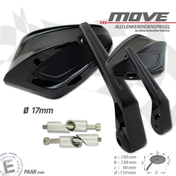 Lenkerendenspiegel "MOVE"schwarz , M6 / ID17 , Alu , Paar , inkl. Lenkergewichte