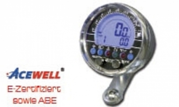 Digitaltachometer ACE-2853AP Aufbau-Tach-Drehzahlmesser-Uhr, alu-poliert