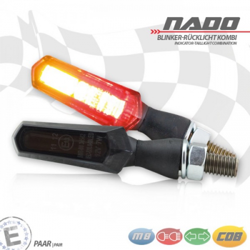 LED COB-Blinker Rücklichtkombi "Nado", schwarz, Alu, M8, L 48xT 18xH 20 mm, getönt, E-geprüft , Paar